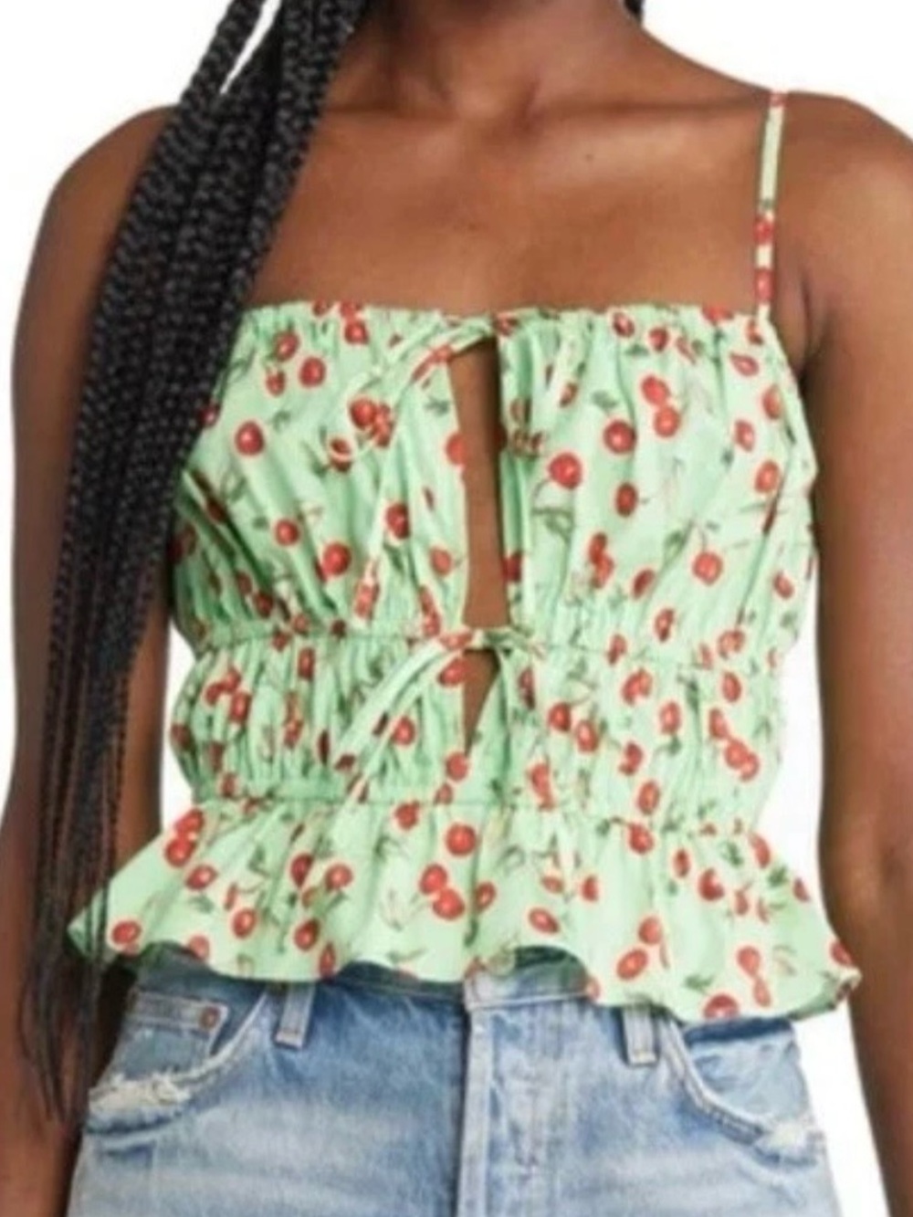 NWTs women's WAYF green "cherries" cami top - Size Medium
